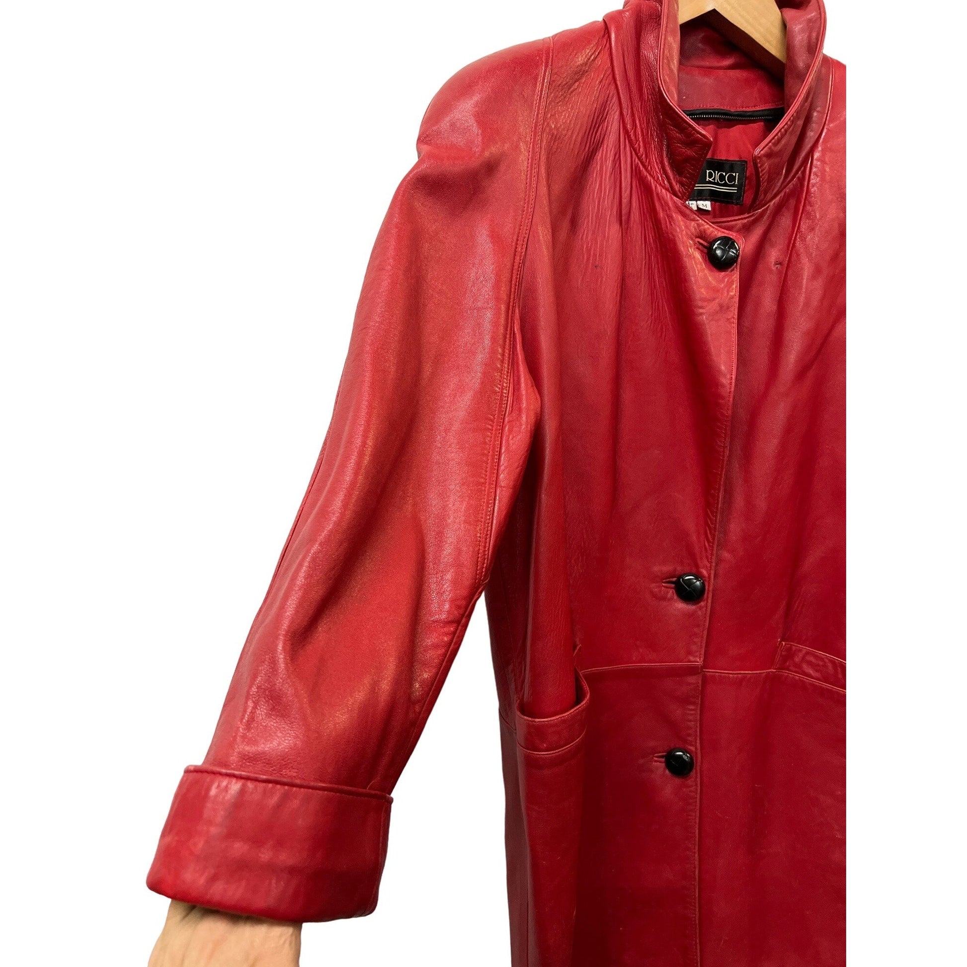 Bruno Ricci Leather Oversized Coat Red Full Jacket