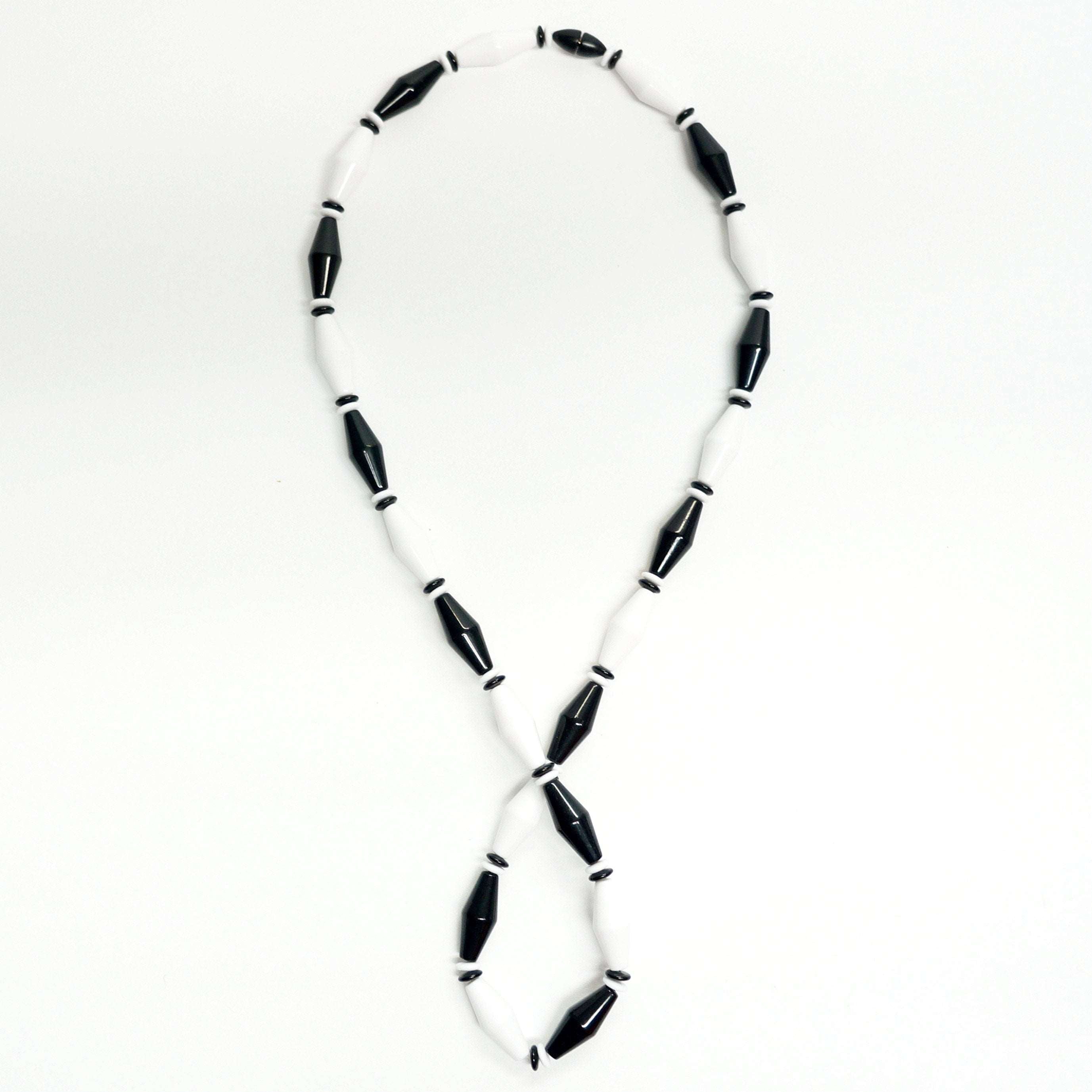 Black and White Color Block Necklace Vintage Plastic Jewelry