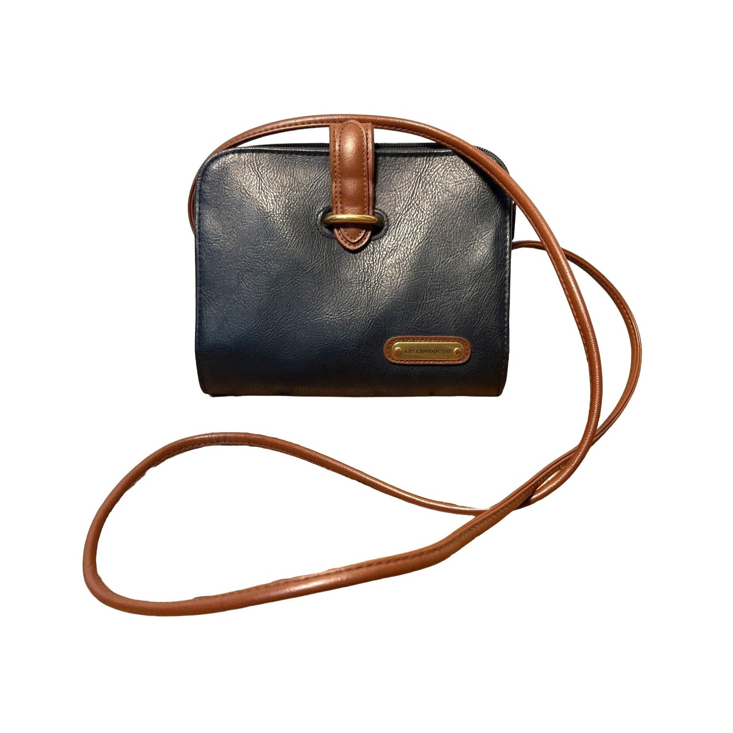 Vintage Liz Claiborne Accessories Crossbody Bag Navy Brown Utilitarian Crossbody Purse