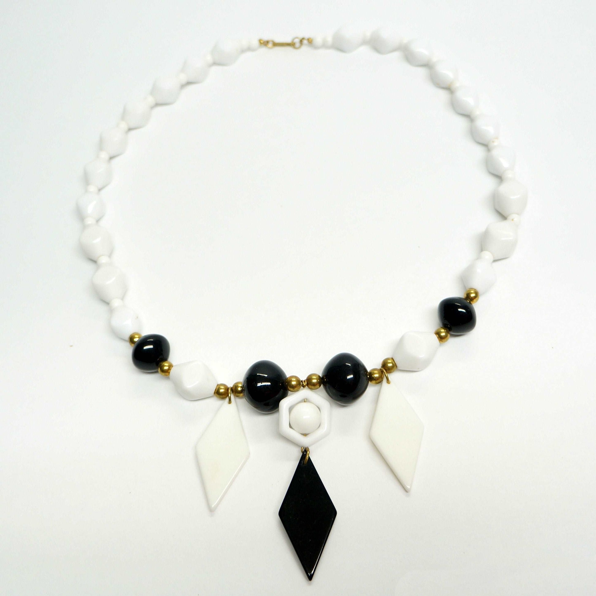Carol Dauplaise Black White Necklace Vintage Plastic Jewelry