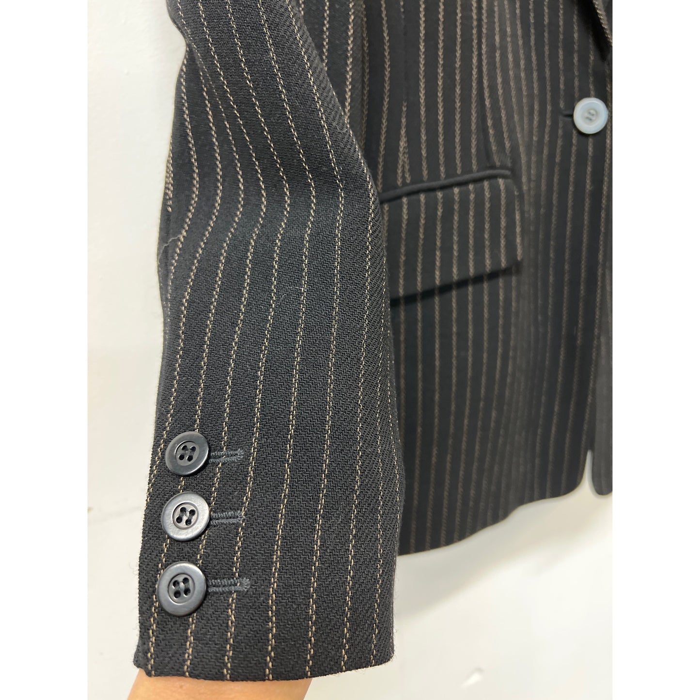 Oscar de la Renta Pinstripe Suit Black Beige Powerful Executive Size 2