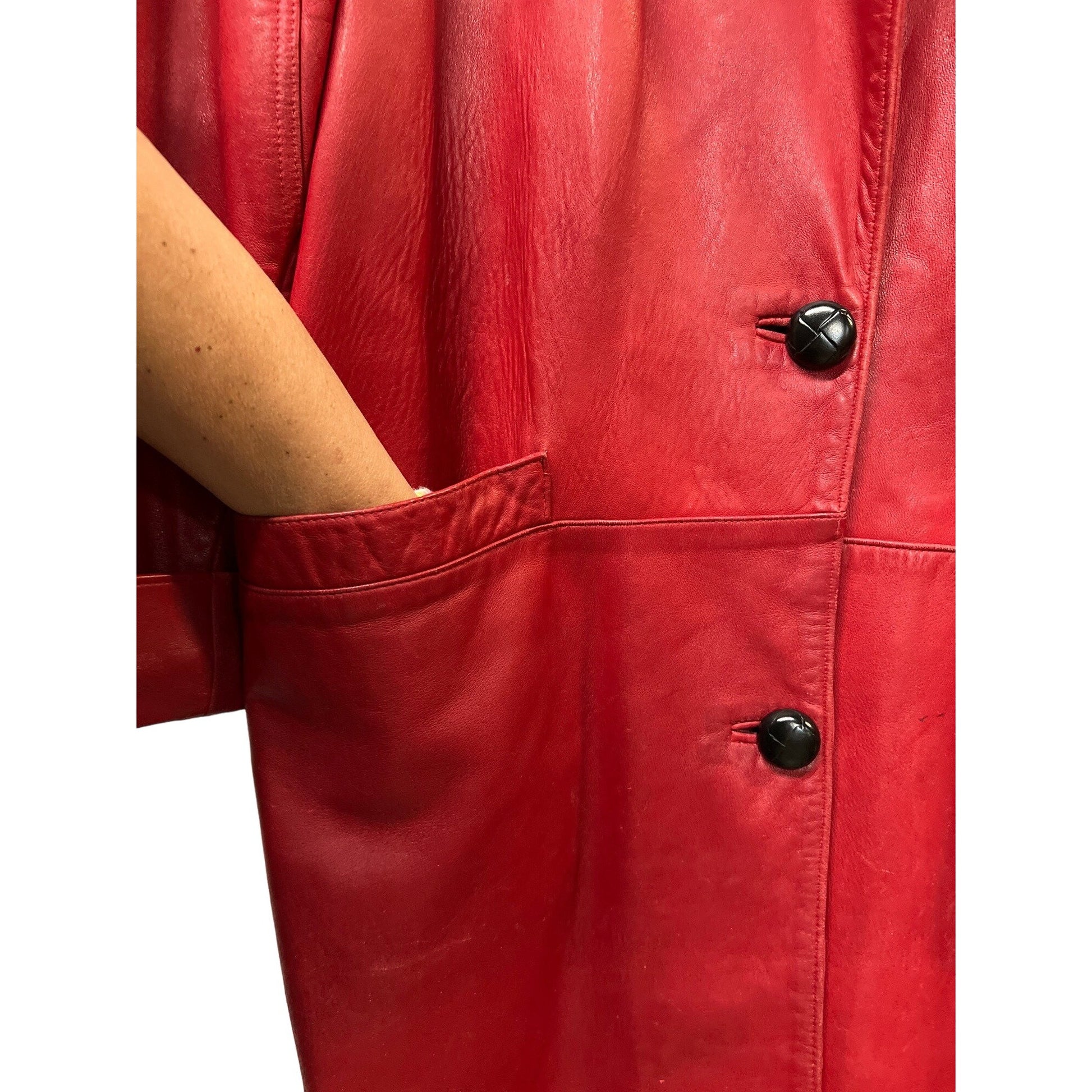 Bruno Ricci Leather Oversized Coat Red Full Jacket