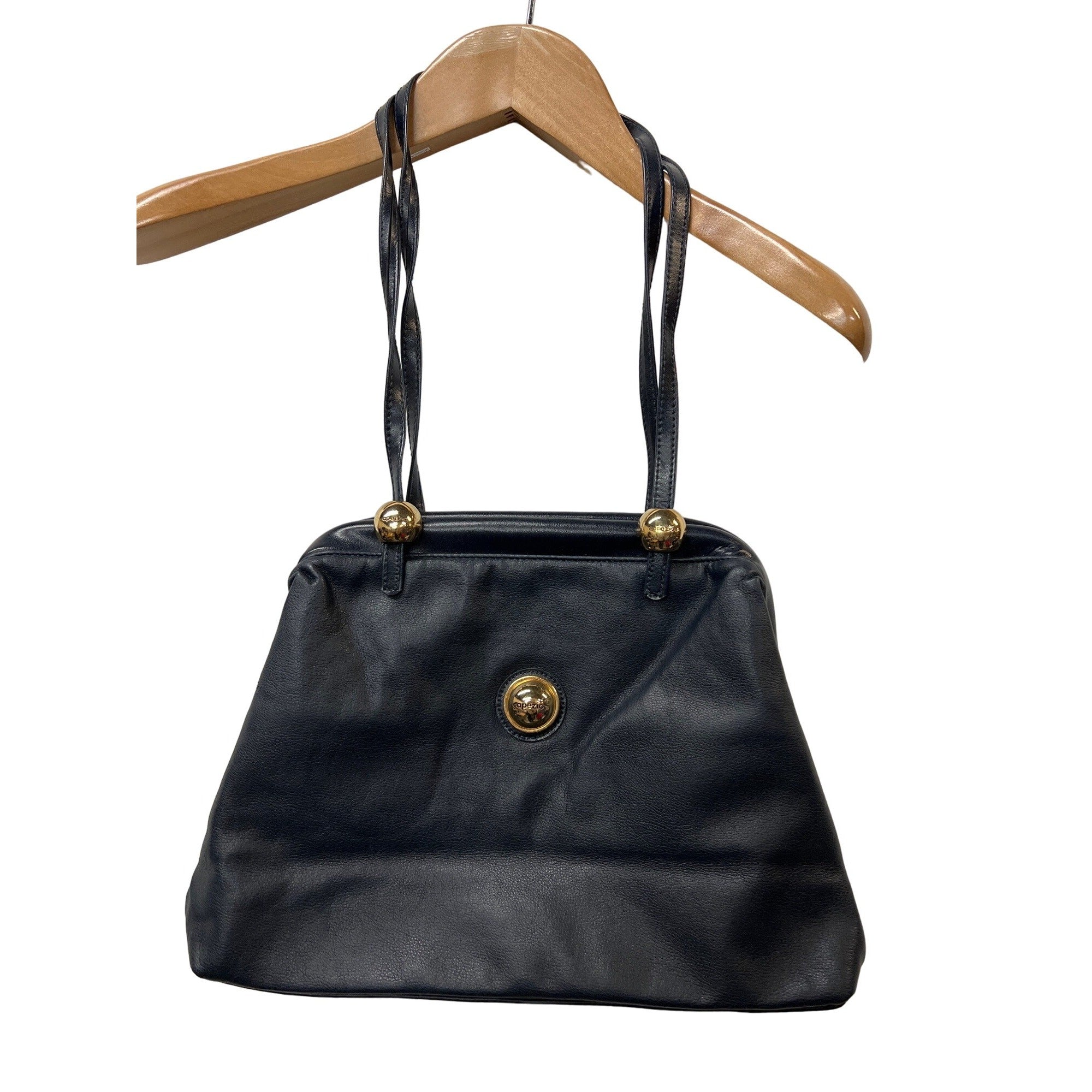 Premium Photo | Women39s dark blue leather bag with a flap top handle gold  chain front view the trendy purse