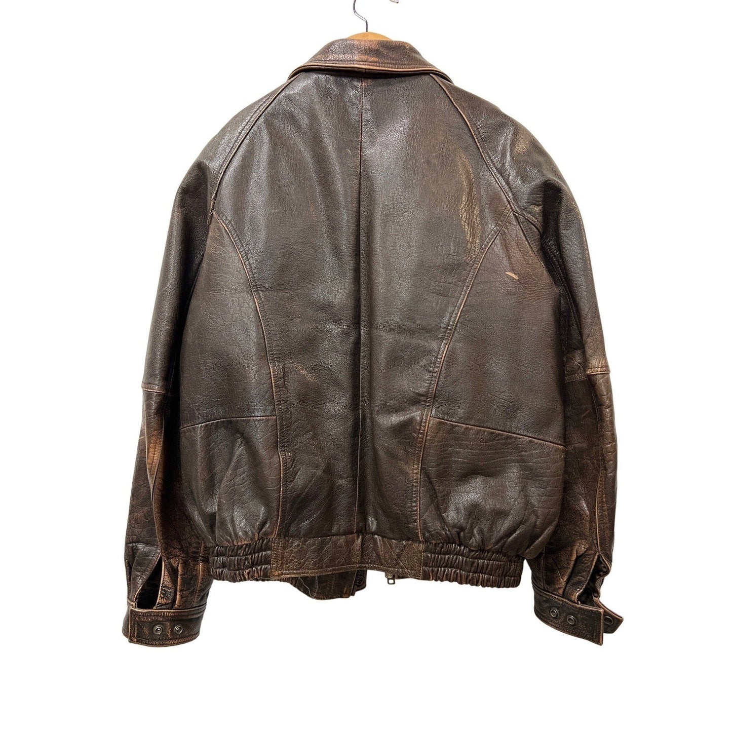 Vintage Leather King Motorcycle Jacket Brown Leather Bomber Biker Coat XL