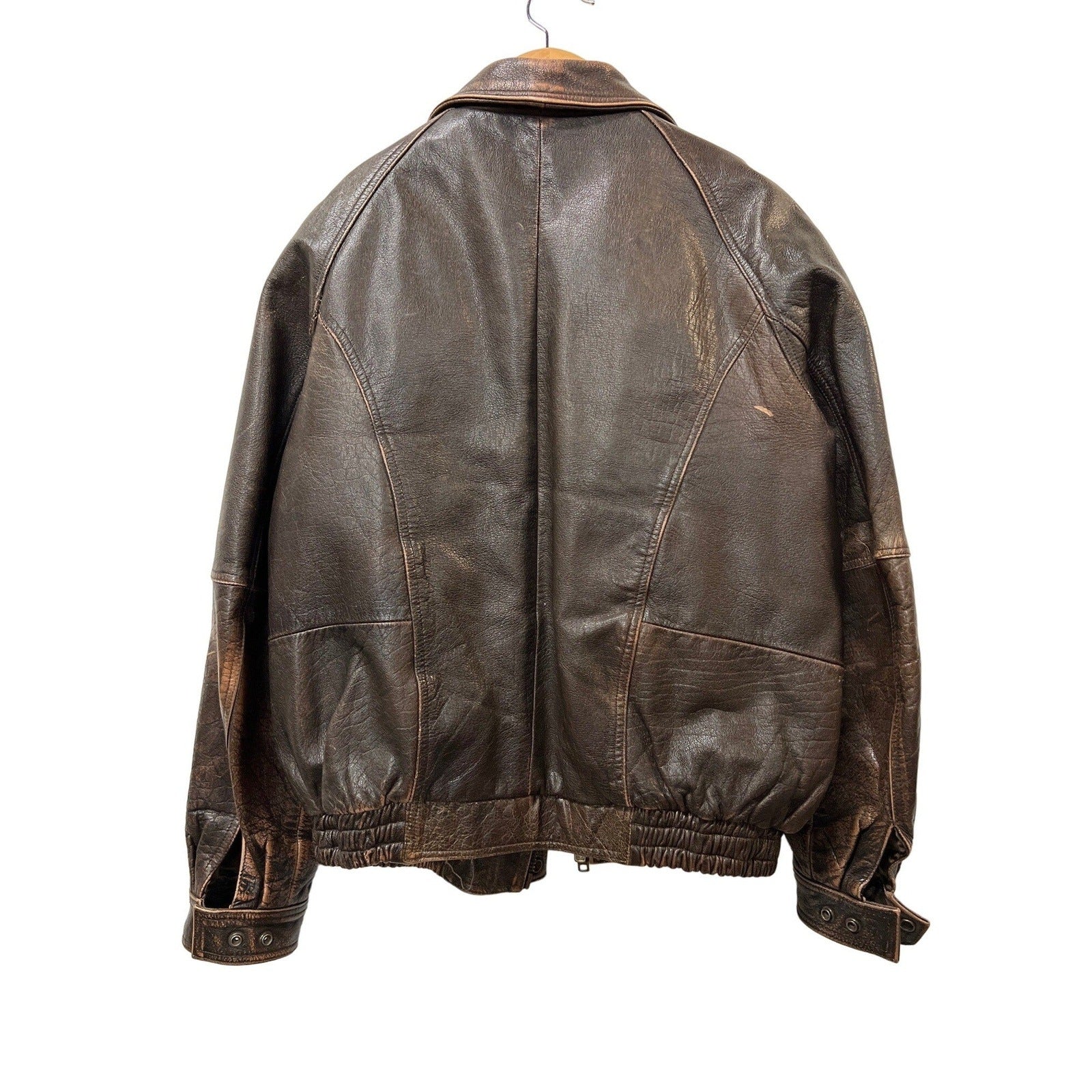 Vintage Leather King Motorcycle Jacket Brown Leather Bomber Biker Coat XL