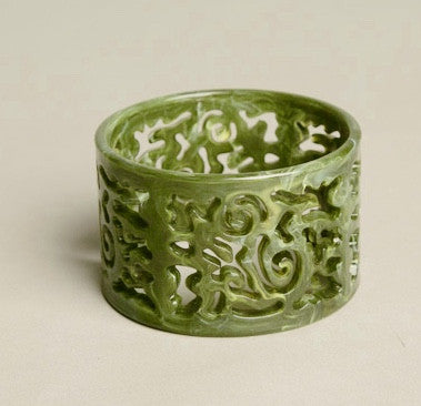 Statement Bracelet Green Swirls Wide Bangle Plastic Vintage Jewelry