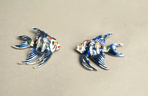 Whimsical Vintage Double Clips Fur Pin Set Fish Novelty Jewelry