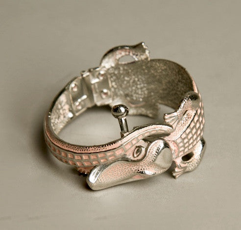 Pink Alligator Bracelet Hinged Cuff Novelty Vintage Jewelry