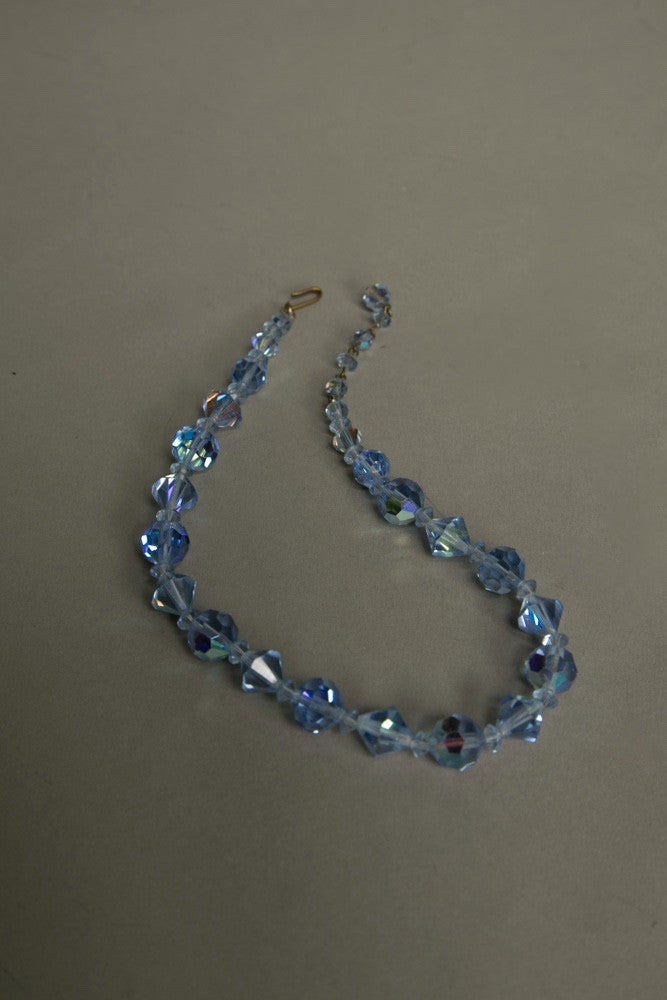 Blue Choker Necklace Crystal Glass Beaded Necklace Vintage Jewelry