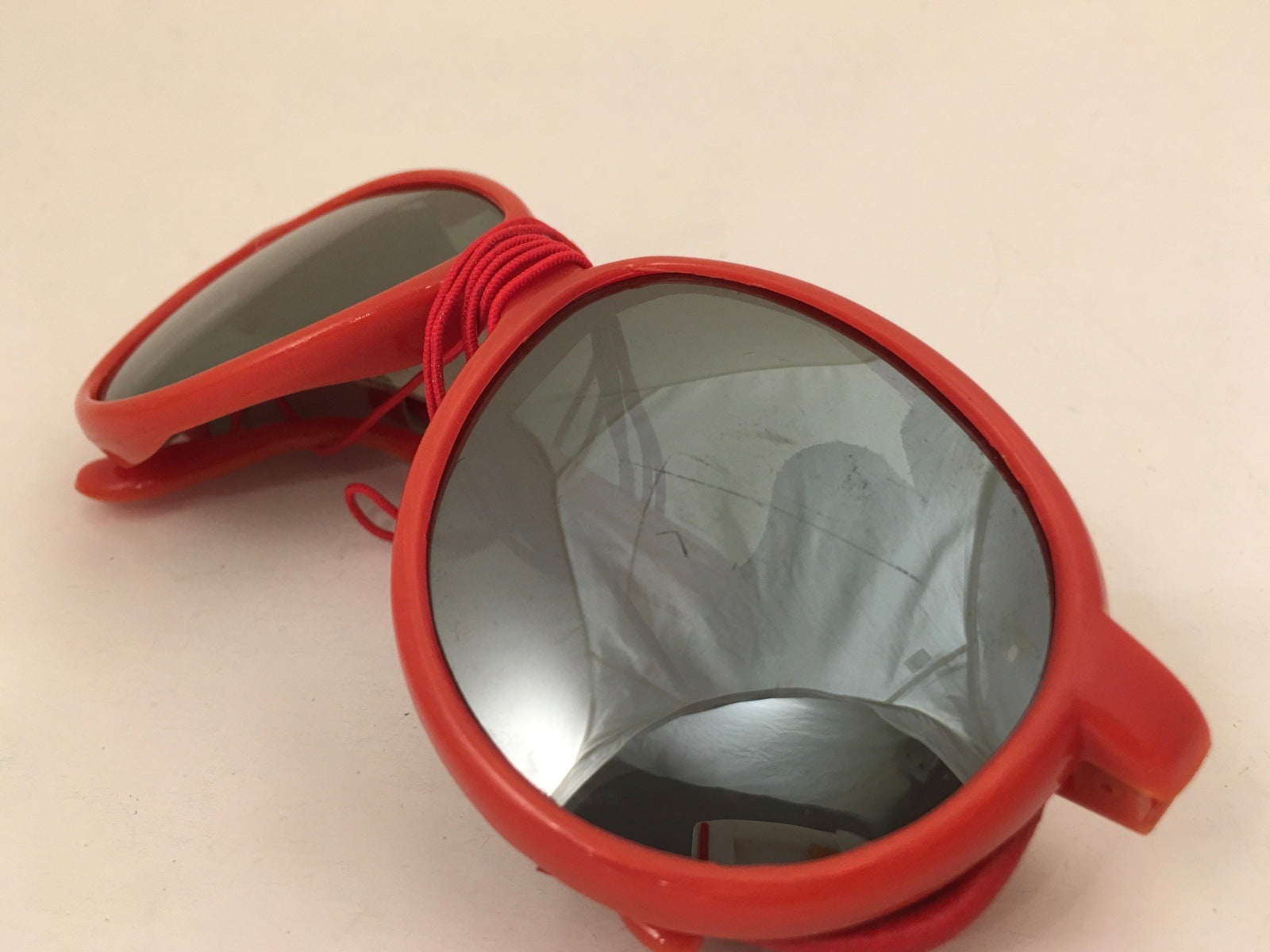 Red Aviator Sunglasses Vintage Eyewear Leather sides Mirrored Lenses