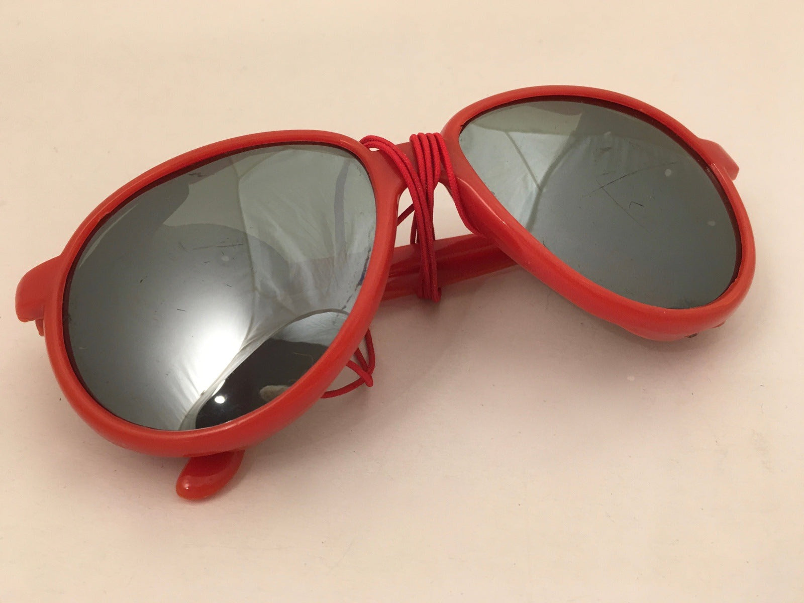 Red Aviator Sunglasses Vintage Eyewear Leather sides Mirrored Lenses