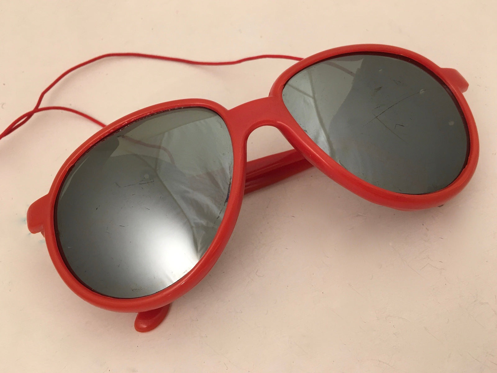 Red Aviator Sunglasses Vintage Eyewear Leather sides Mirrored Lenses