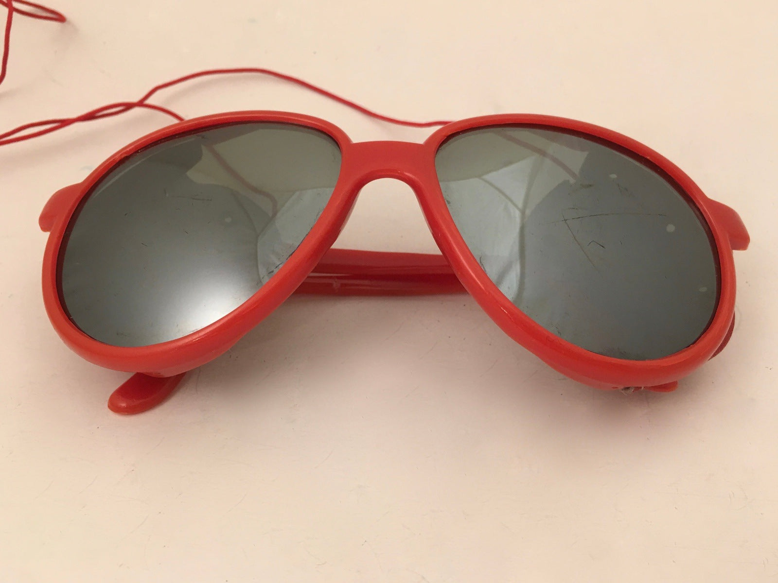 Red Aviator Sunglasses Vintage Eyewear Leather sides Mirrored Lenses
