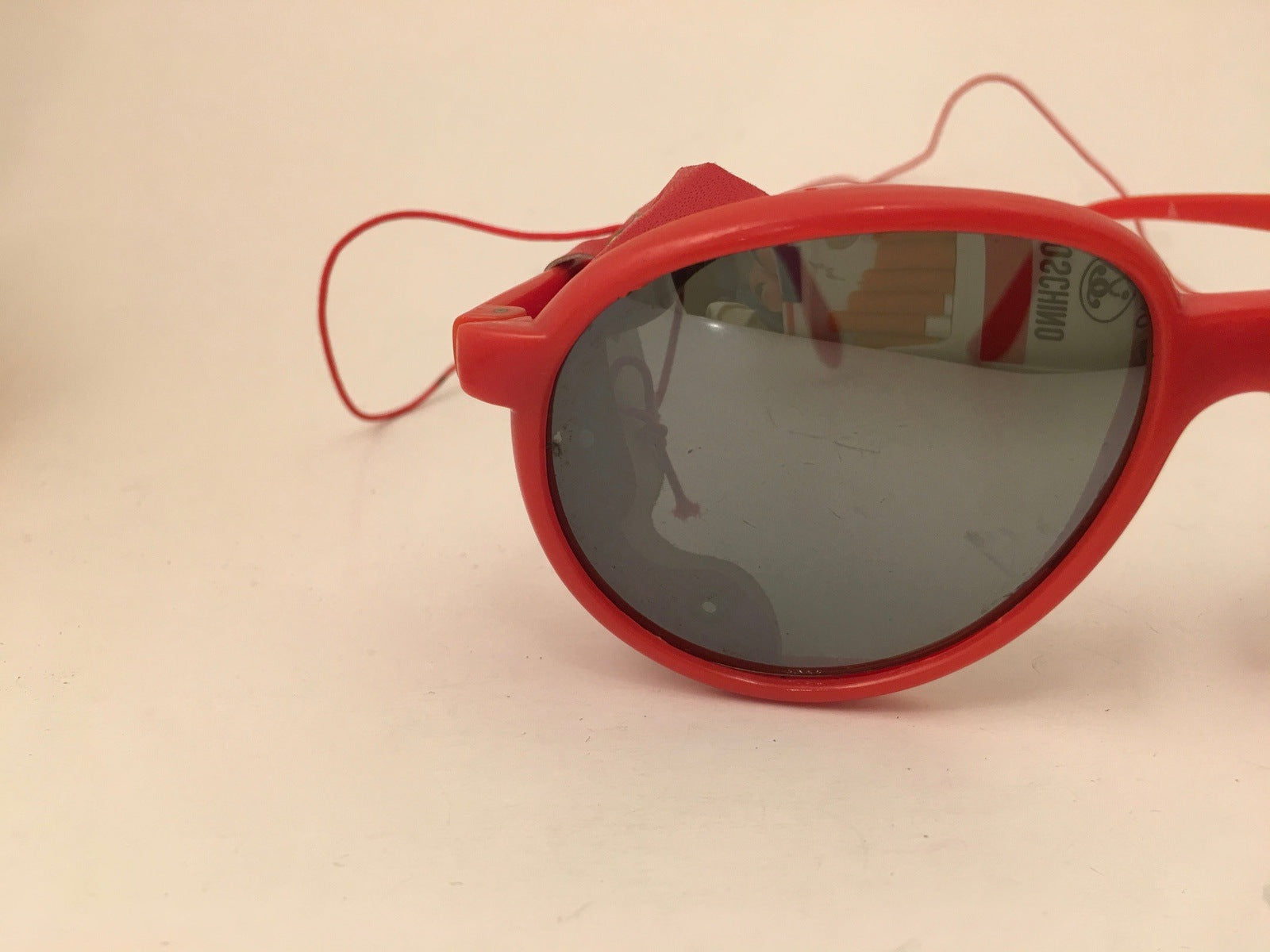 Red Aviator Sunglasses Vintage Eyewear Leather sides Mirrored Lenses