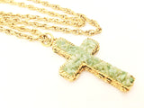 Green Jadeite Cross Pendant Chain Necklace Figural Vintage Jewelry