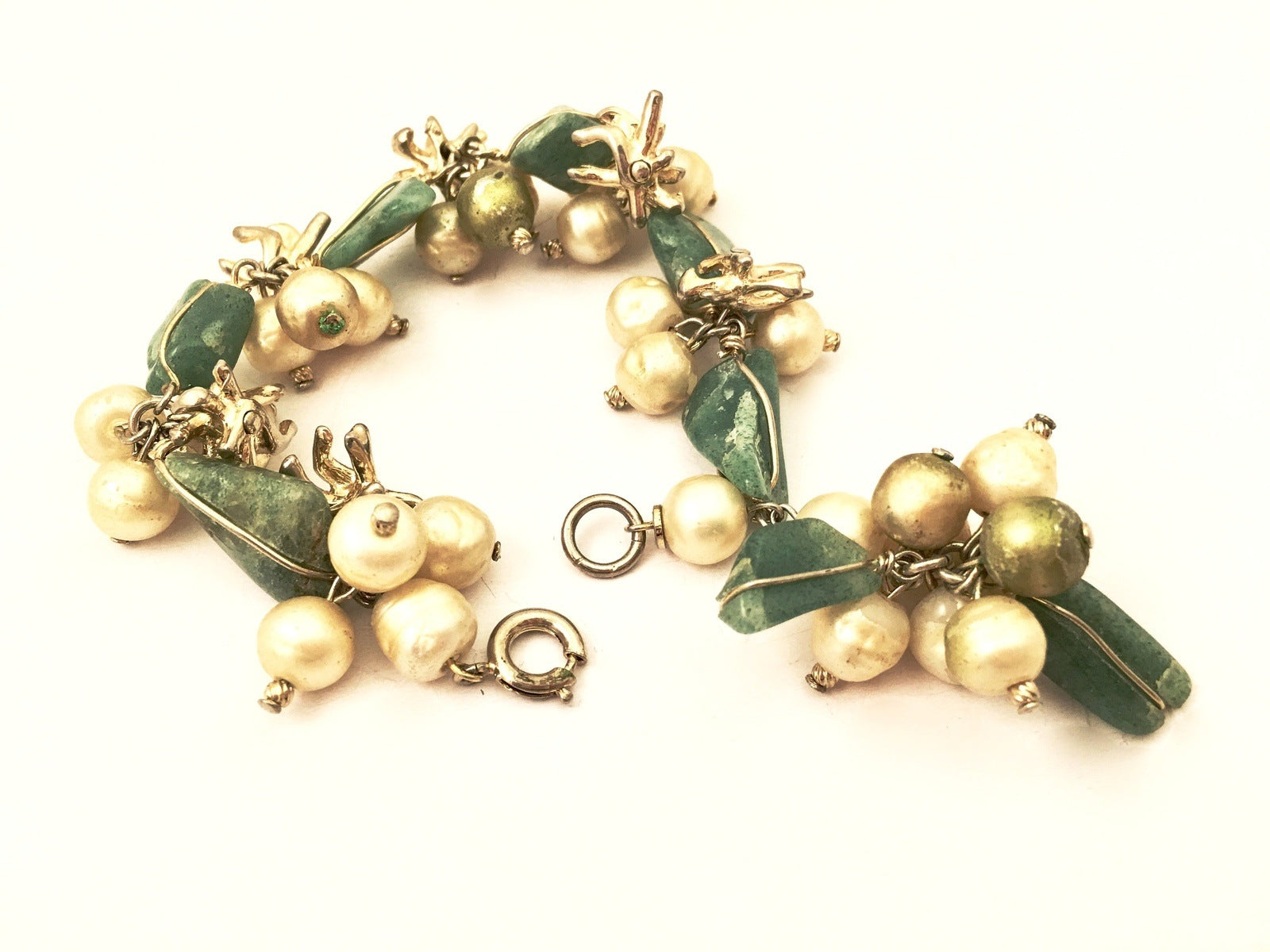 Marvella Vintage Jewelry Pearls Agate Beaded Cha Cha Bracelet