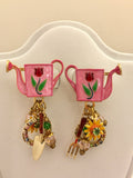 LATR 2 GO Whimsical Pink Flower Garden Runway Clip on Earrings