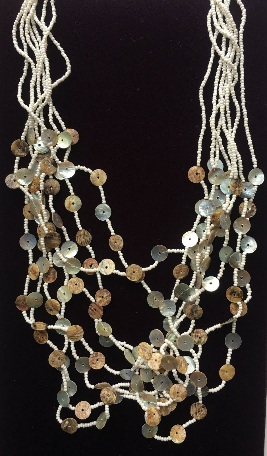 Nature Shell & Seed Beads Necklace Handcrafted Costume Jewelry