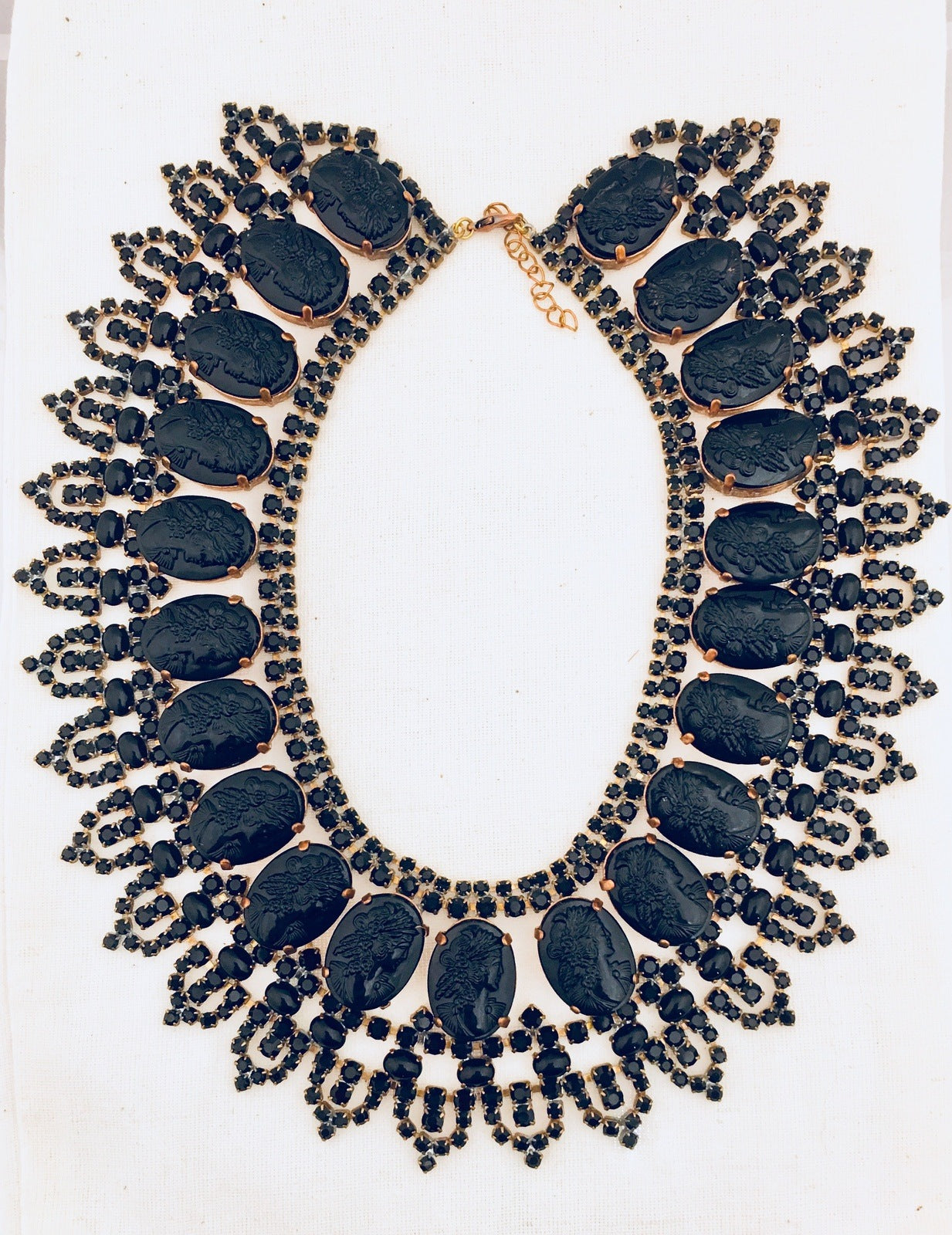 Husar D. Cameo Necklace Jet Black Czech Vintage Jewelry