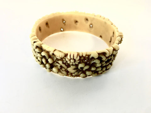 Carved Celluloid Floral Bangle Bracelet Vintage Plastic Jewelry