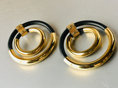 Vintage Gold Black Hoop Big Earrings
