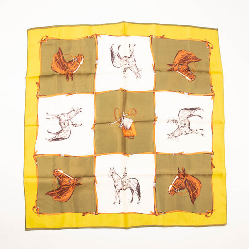 Equestrian Hand Printed Scarf Vintage Accessories made in Japan
