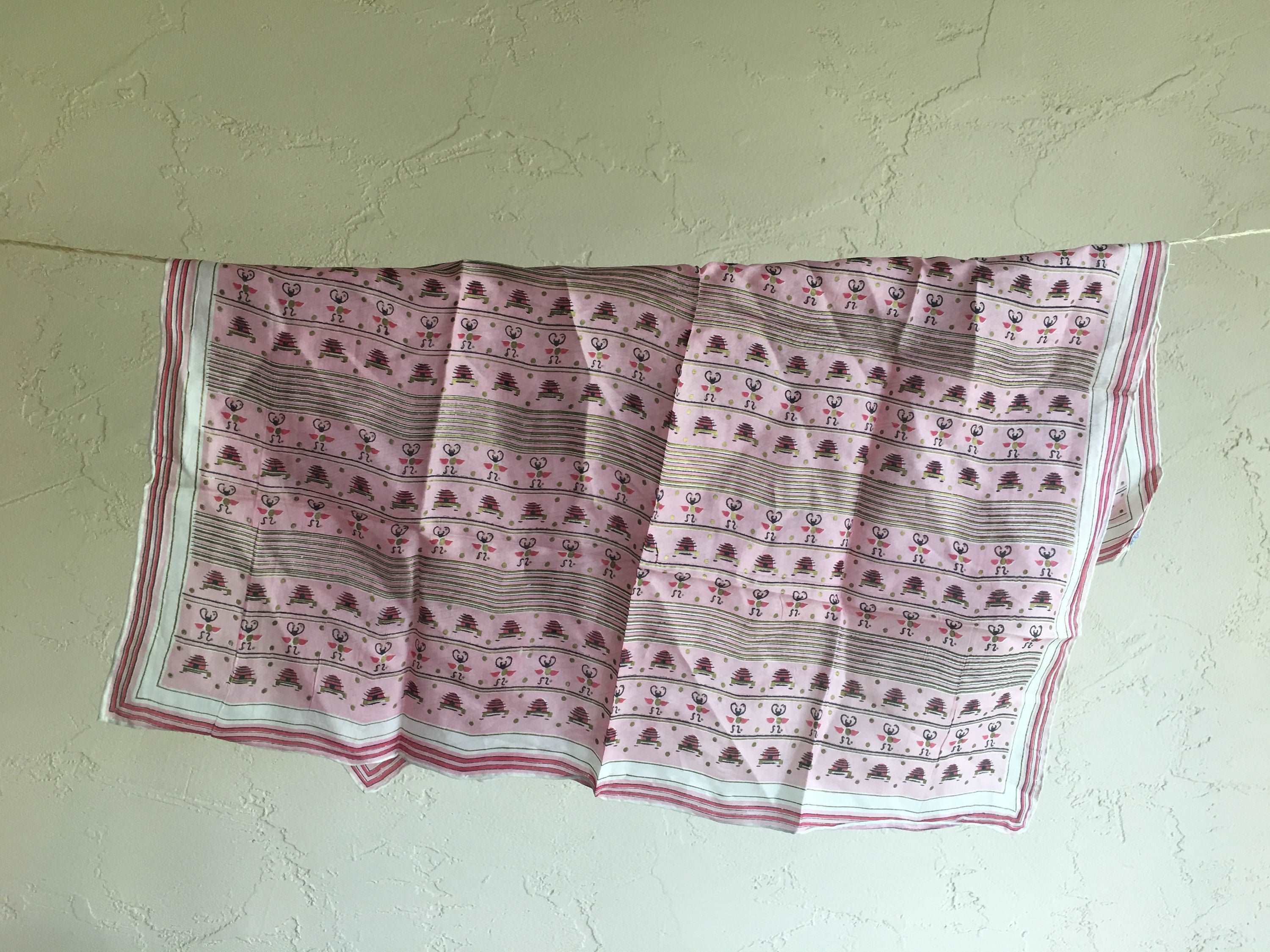 Beehive Themed Pink Silk Scarf - A Vintage Tribute to the Industrious Bee