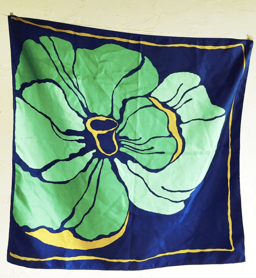 Vintage Floral Scarf Green Navy Blue Yellow Accessory