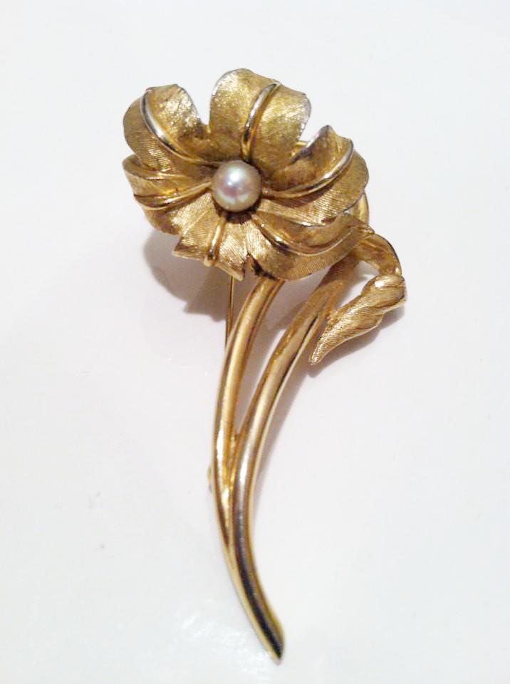 Boucher Lily Floral Cultured Pearl Brooch Pin Vintage Jewelry