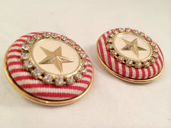 Nautical Clip on Earrings Stripes and Stars Vintage Jewelry