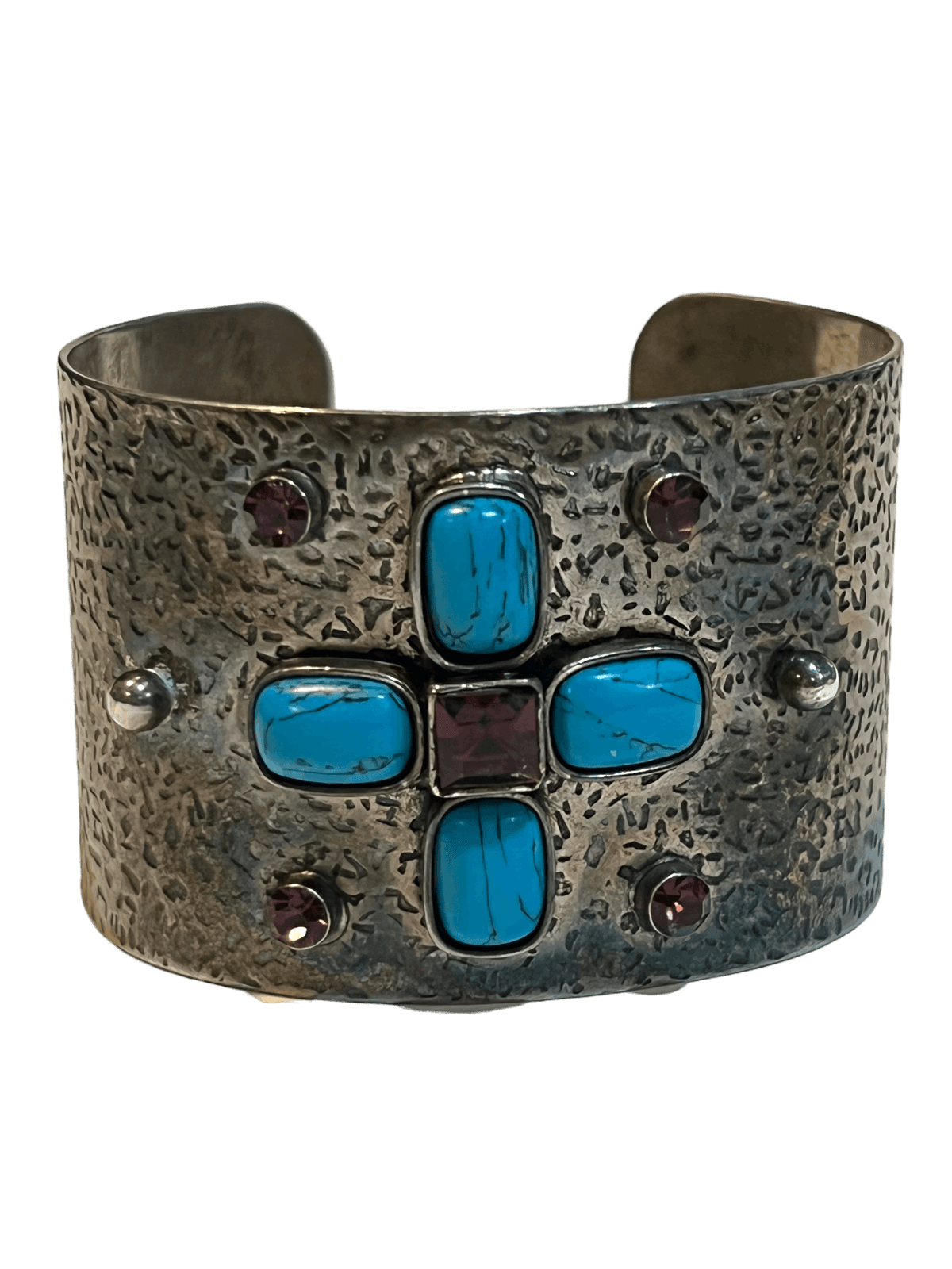 Jewel Symphony: Amethyst and Turquoise Encrusted Silver Cuff Bracelet