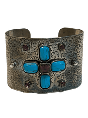 Jewel Symphony: Amethyst and Turquoise Encrusted Silver Cuff Bracelet