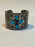 Jewel Symphony: Amethyst and Turquoise Encrusted Silver Cuff Bracelet