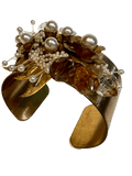 Sculptural Floral Design Pearls Cuff Bracelet