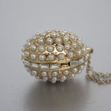 Pearls Egg Pendant Golden Chain Necklace Vintage Jewelry