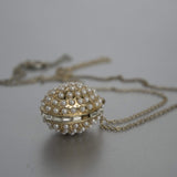 Pearls Egg Pendant Golden Chain Necklace Vintage Jewelry