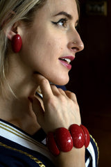 Set 2 Bracelet Clip on Earrings Red Vintage Plastic Jewelry