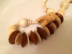 Ethnic Handmade Vintage Jewelry Wooden Beads Whimsical Animal Figural
